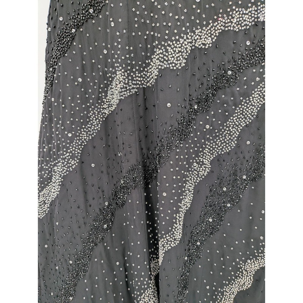 Prom Whimsigoth Y2K Black Halter Silver Sunburst 90s Beads Sequin 20 Long Dress - Picture 14 of 16